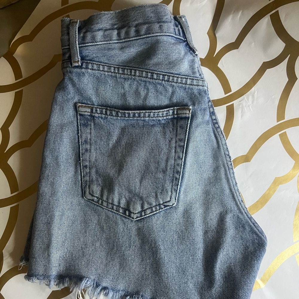 Agolde Light Blue Frayed Denim Shorts - Picture 7 of 7